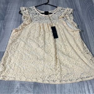 W5 Ivory Cream White Lace Blouse Top; XL; NEW